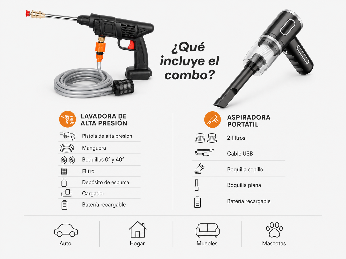 Kit Hidrolavadora 2 Baterías + Aspiradora Ciclónica — Limpieza Total 🧹