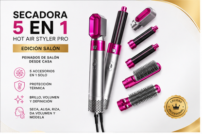 Secadora de Pelo 5 en 1 — Seca, Alisa y Riza en Minutos + Shampoo de Regalo 🎁